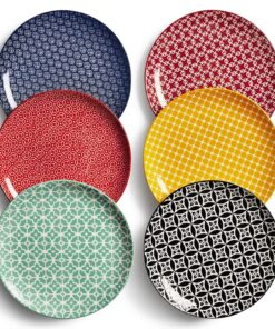 DOWAN Speiseteller 6er Set, Ø 21,5 cm Porzellan, Leuchtrende Farben für Vorspeisen, Frühstück, Kuchen und Snacks, Mikrow