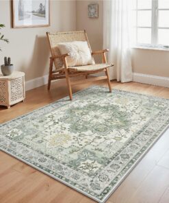 Genimo Vintage Waschbare Wohnzimmerteppich 120x170cm, Boho Design, ideal für Schlafzimmer, Esszimmer und Büro, OEKO-TEX