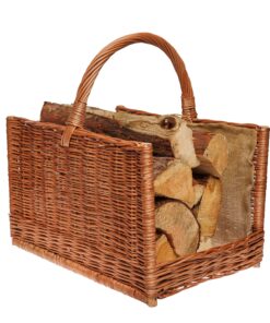 Großer Brennholzkorb BOGATECO mit quadratischem Griff | Handgewebter Holzkorb BOGATECO für den Kamin 51X35X33 | Mit Jut