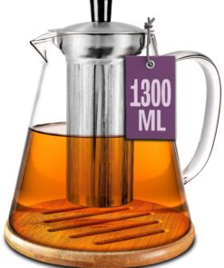 Cosumy Teekanne Glas mit Edelstahl Siebeinsatz - Hitzebeständig - Hält lange warm