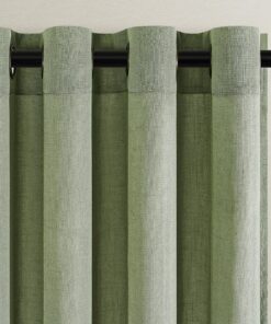 Topfinel Leinen Gardinen für Wohnzimmer Halbtransparent Voile Vorhänge mit Ösen Hell Vorhang Salbeigrün 140x220cm Set