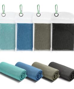 Amazon Basics Sport-Kühlhandtücher Schwarz/Grau/Aqua/Marineblau, fürs Training, 102 cm x 31 cm, 4er-Pack, Global Recycle