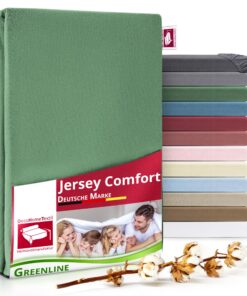 Greenline Spannbettlaken Premium Jersey aus 100% Baumwolle Dunkelgrün 90-100x200 cm für Boxspringbetten und Spannbetttüc