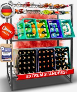 Getränkekistenregal – für 6 Kisten & 18 Flaschen | Kippsicher & Extra Stabil | Metall Anthrazit | Mit Wandhalterung & Hö
