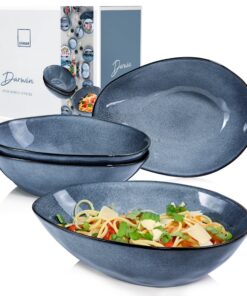 SÄNGER Darwin Spaghetti Teller 4 Personen, Steingut Geschirr Set für Pasta, Blué 1 L - PREMIUM.Collection, Spülmaschinen
