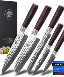 SATOMI® 5er Set Damastmesser - Edelstahl, 67 Schichten, traditioneller Japanischer Stil für Küchenprofessionelle - 20 cm