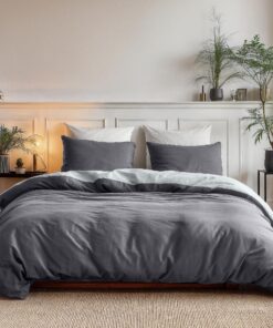 Sleeptime 100% Baumwoll Bettwäsche 200x200cm Grau/Anthrazit - weich und bügelfrei - Oeko-Tex Standard 100