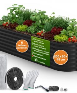 TTL GARDEN Anthrazit Hochbeet Fusion 6-in-1 für Gemüse & Kräuter - 200x60x45cm Stahlrostfreies verzinktes Lackiertes Met