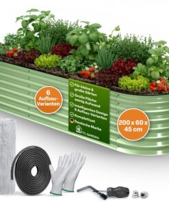 TTL GARDEN Rostfreies 6-in-1-Metallobstbeet Fusion Grün - Perfekt für Gemüse, Kräuter & Blumen in Ihrem Garten 200x60x45