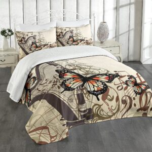ABAKUHAUS Schmetterlinge Tagesdecke Set Orange Schwarz Creme