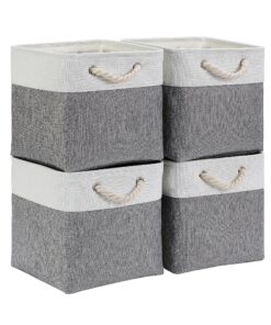 Mangata Faltbare Aufbewahrungsbox Stoff 33x33x33 cm, Grau Weiß, für Schrank und Regal | Mangata 4er Pack Aufbewahrungsk