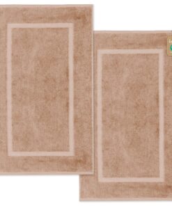 Lavea® 2er Set Waschbare Badematten Elena 50x80 cm 800 g/m² Cappuccino – saugstark und strapazierfähig für Badezimmer un