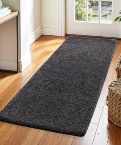 BLACK-GRAU DEXI Fußmatte Innen 60 x 180 cm, rutschfeste Schmutzfangmatte, Maschinenwaschbar, Saugstarke Türmatte, OEKO-T