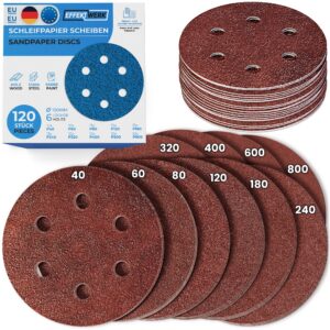 EffektWerk Schleifscheiben 150 mm mit 120 Körnern für Profi-Handwerker bei Baustellen und Autoarbeitsstätten - 120er-Pac