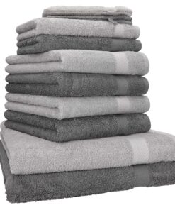 Betz 10-TLG Premium 100% Baumwolle Duschtücher & Waschhandschuhe Farbe Anthrazit & Silber Grau