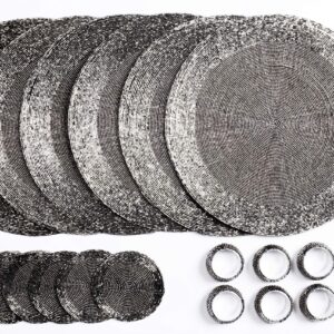 Penguin Home Anti-Silber-Rund-Tischset 18 Glasplattente, Untersetzerei und Serviettenringe – antik-Optik – handgefertigt